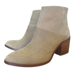 Nisolo Leather‎ Suede Dari Heeled Bootie Ankle Boots in Almond Suede